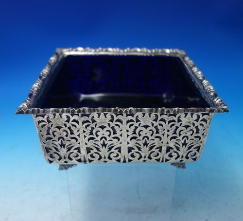 Wilkens German .800 Silver Serving Bowl Square w/Blue Cobalt Liner c1920 (#5929) - Picture 1 of 10