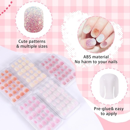 120Pcs Press On Nails for Kids - Colorful Glitter Set Perfect for Little Girls - Picture 5 of 8