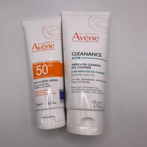 Avene medicated clearing gel cleanser + Mineral sunscreen SPF50 Face Body Lotion