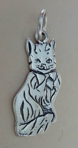 ¡Dije de gato de pelo largo plano detallado de plata esterlina 27x14 mm! - Imagen 2 de 4