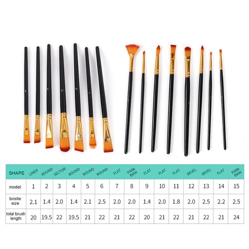 Acrylic Oil Painting 15Pcs Artist Paint Brushes Set Watercolour Drawing Brush OZ - Picture 10 of 24