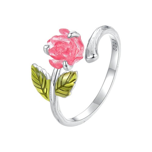 Wostu 925 Sterling Silver Enamel Rose Flower Adjustable Ring Party Women Gift - Picture 4 of 16