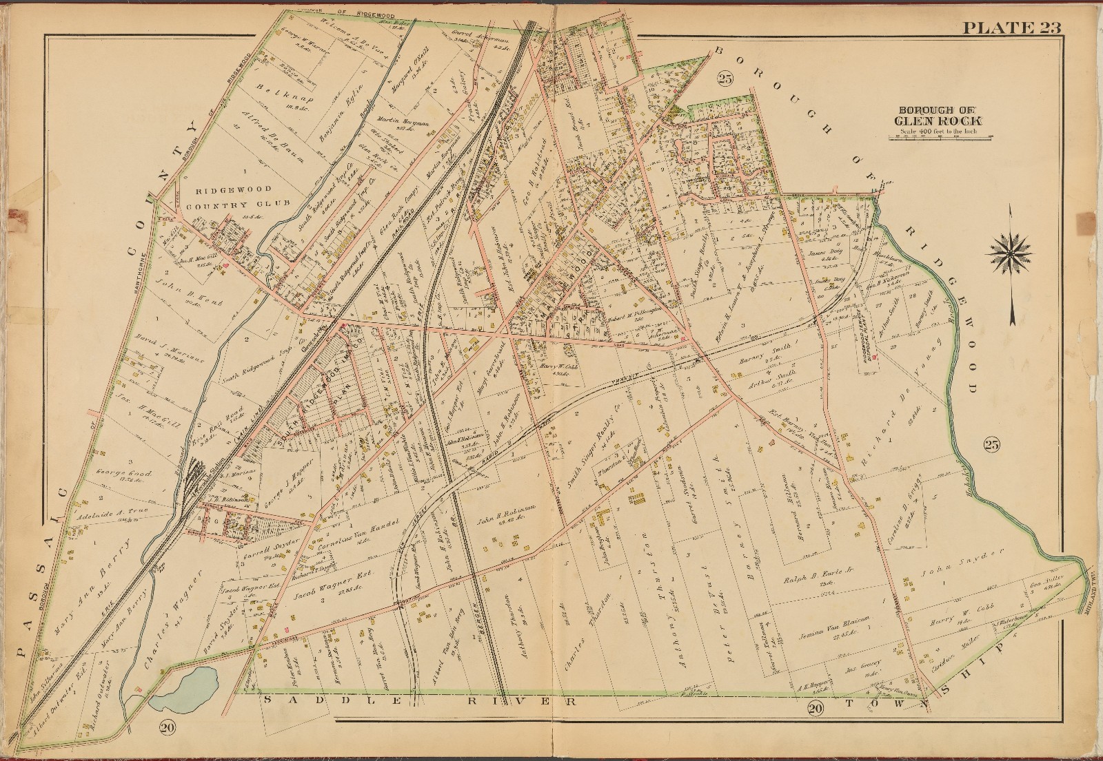 1913 GLEN ROCK BERGEN COUNTY NEW JERSEY RIDGEWOOD COUNTRY CLUB PLAT