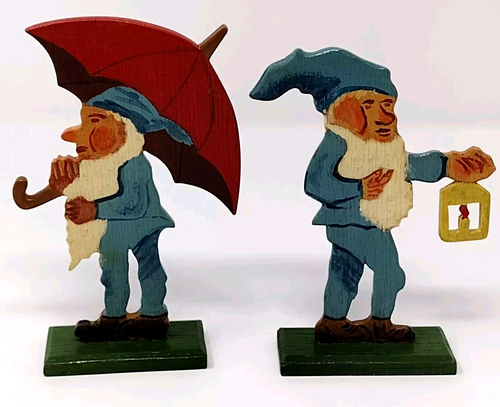 Antiker Zwerg Wichtel Elfe geschnitzt Holz Spielzeug flache Figur deutsches Volksmärchen Kunst Set - Bild 6 von 12