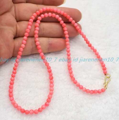 Elegant Lovely Natural 4mm Pink Coral Gemstone Round Beads Necklace 16-36in - Picture 11 of 12