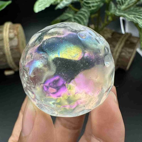40mm Electroplate Smelting Quartz Carved Moon Quartz Crystal Reiki Sphere 1pc - Picture 10 of 16