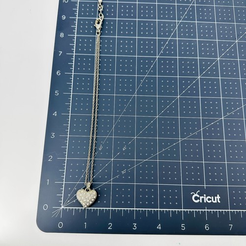 Chicos Necklace Heart Pave Rhinestone Textured Metal Silver Tone Costume Jewelry - Picture 8 of 9