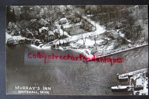 MURRAY'S INN, White Lake, Whitehall, MI, RPPC postcard, circa 1946, aerial view