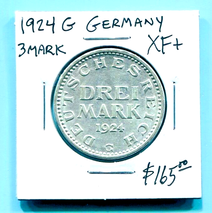 GERMANY - FANTASTIC HISTORICAL SILVER 3 MARK, 1924 G, KM #43 | eBay