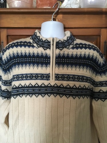 Suéter Lands End HOMBRE 1/4 Cremallera Azul/Marfil 100% Lana Talla L REGULAR (42-44) - Imagen 3 de 7