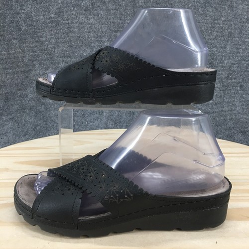 Flexus by Spring Step Sandals Womens 38 Passat Slide Black Comfort Slip On Wedge - Picture 1 of 16