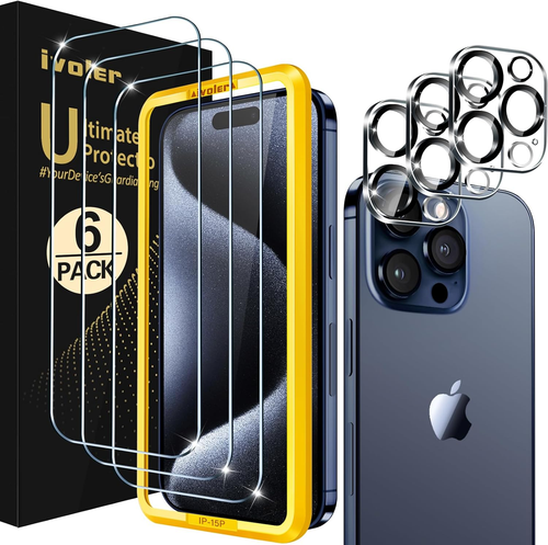 3+3 Pezzi Pellicola Vetro Temperato Compatibile Con Iphone 15 Pro Max 6.7 Pollic - Foto 12 di 12