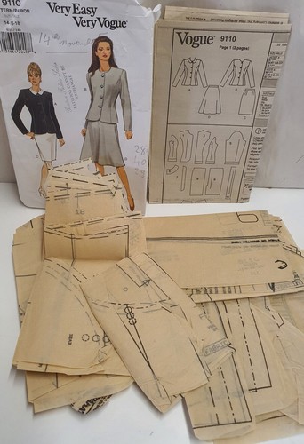 Vintage Very Easy Very Vogue Pattern 9110 c1996 Cut Sz 16 Misses Jacket & Skirt - Picture 3 of 4