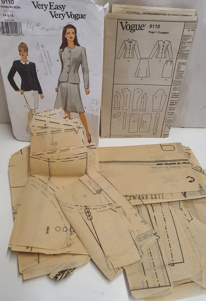 Vintage Very Easy Very Vogue Pattern 9110 c1996 Cut Sz 16 Misses Jacket & Skirt  - Image 3 of 4