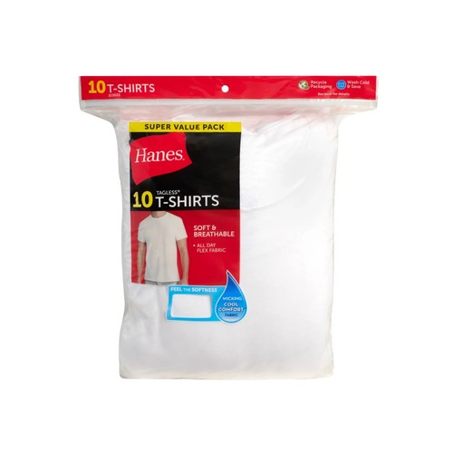 Hanes Boys Super Value Pack White Crew T-Shirt Undershirts 10 Pack SZ Medium - Picture 2 of 5