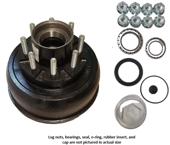 10K Short Spindle Lippert Hub Drum Kit with Bearings, Seal, Lug Nuts, and Oil Cap