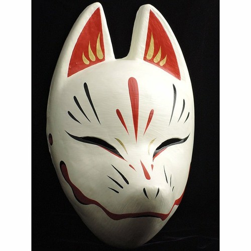 Japanese Traditional Mask Kitsune Fox White Red and Gold - Suzune - Hand Crafts - Picture 9 of 12