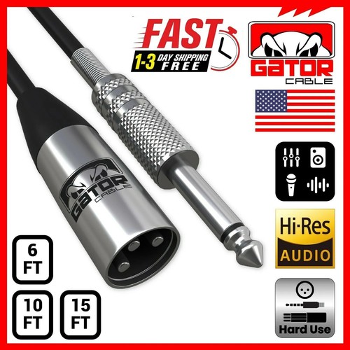 XLR 3-Pin Male to 1/4” TS Mono Cable Unbalanced Shielded Mic Audio Cord Stereo - Picture 64 of 65