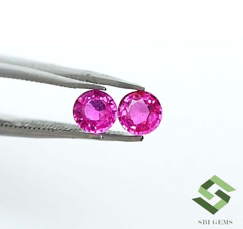Par de piedras preciosas sueltas Mozambique de 4 mm 0,67 CTS de rubí natural certificado corte redondo - Imagen 1 de 8