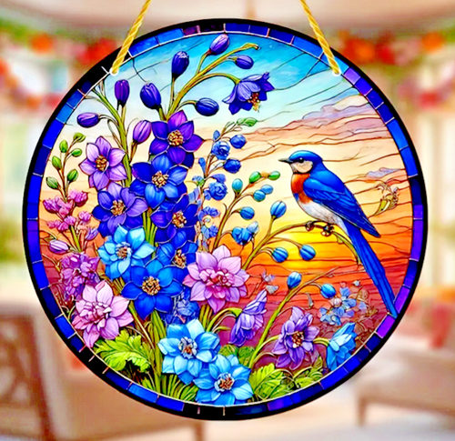 Bluebird Suncatcher Acrylic Stained Glass Window Hanging Perfert Gift for Friend