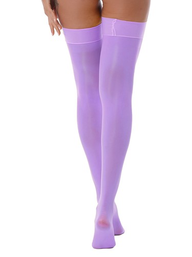 Sexy Women's Glossy Lace Thigh High Stockings Stay Up Oil Glossy Sheer Pantyhose - Picture 40 of 188