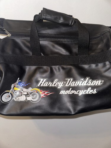 Harley Davidson Motorcycles Leather Duffel Bag Travel Bag - Picture 2 of 6