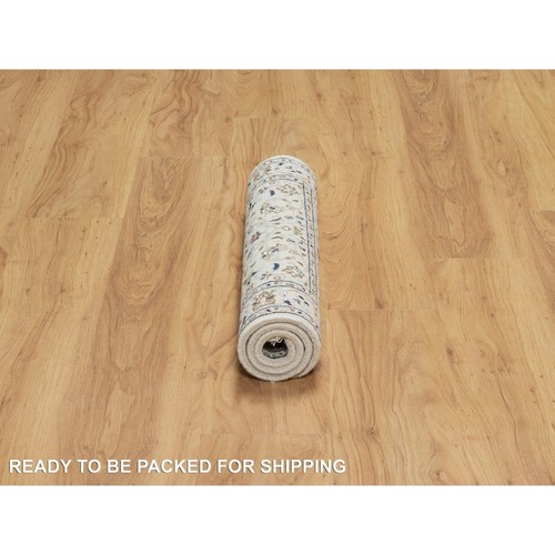 2'1"x3'2" White Nain Flower Design Wool and Silk Hand Knotted Mat Rug R91001 - Picture 6 of 8
