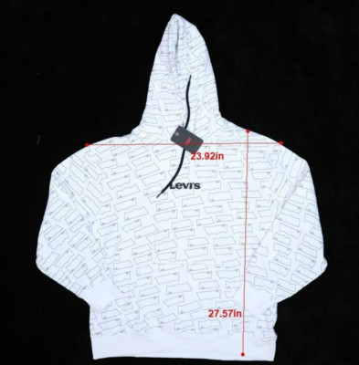 Levi's Batwing Logo Relaxed Fit Pullover Fleece Hoodie Sweatshirt White Mens L