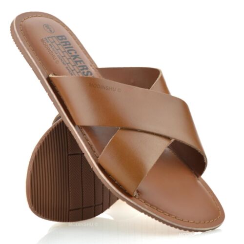 Mens Leather Slip On Sandals Mules Walking Summer Flip Flop Sliders Shoes Size - Picture 7 of 25
