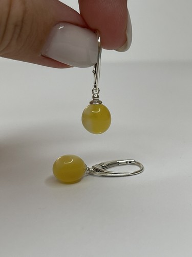 BALTIC AMBER DROP Earrings Sterling Silver.YELLOW Color Amber STONE Earrings - Picture 10 of 11