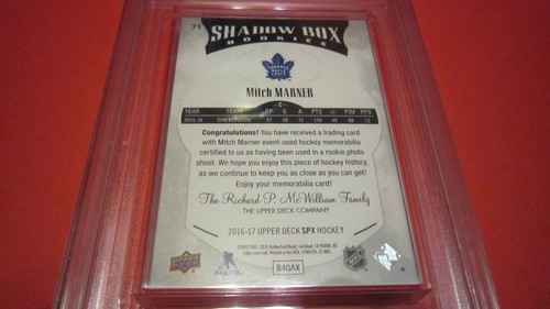 2016-17 UD SPX SHADOW BOX ROOKIE MATERIAL #71 MITCH MARNER 121/149 PSA GEM MT 10 - Picture 6 of 12