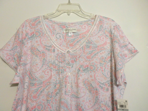 NWT MISS ELAINE LONG NIGHTGOWN-SS-SZ 1X-CREAM/PINK/PAISLEY $78 SOFT COTTON BLEND - Picture 2 of 5