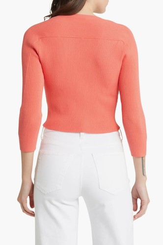 CARDIGAN CORALLO RAG & BONE NUOVO CON ETICHETTE $325 ASHER VEE CROP MANICA A 3/4. Taglia M - Foto 3 di 15