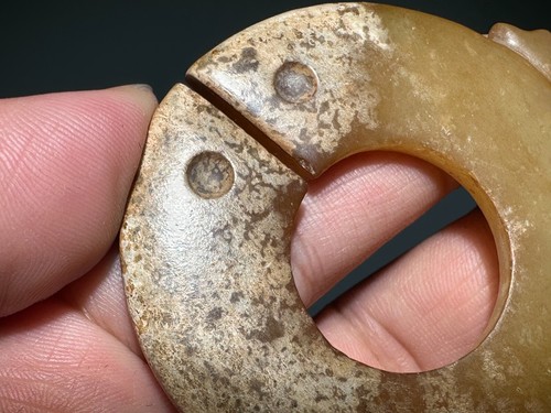 Rare Zhou Dy Old Jade Carved Double Sided Fish Design "Jue 珏" Pendant L 7.0 cm - Picture 21 of 24