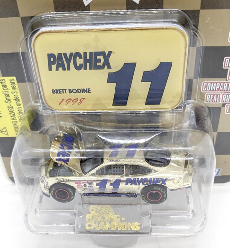 Coche Brett Bodine #11 Paychex 1999 Racing Champions 10 años dorado cromado 1/64 - Imagen 2 de 3