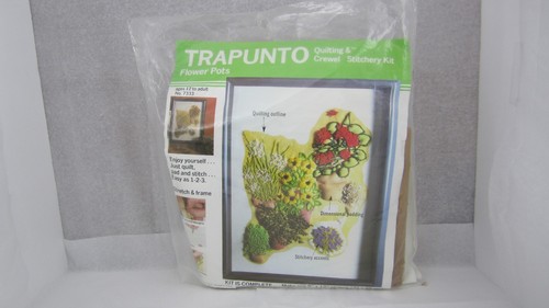 Trapunto Quilting & Crewel Stitchery Kit Flower Pot Quilting Kit #7333 Vintage  - Picture 2 of 12
