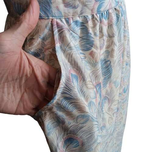 1OF1 27" 27W Vintage Peacock Feather Print Knee-Length Skirt Side Pockets 1970's - Picture 2 of 9