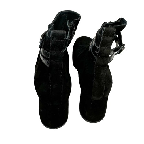 Paul Green Sydney Bootie Women US 9, UK 6. Belted Black Suede Side Zip New $499 - Picture 5 of 5