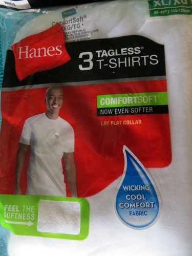 Hanes Herren weiße taglose T-Shirts Rundhalsausschnitt 3 Stück XL/XG neu im Paket - Bild 1 von 15