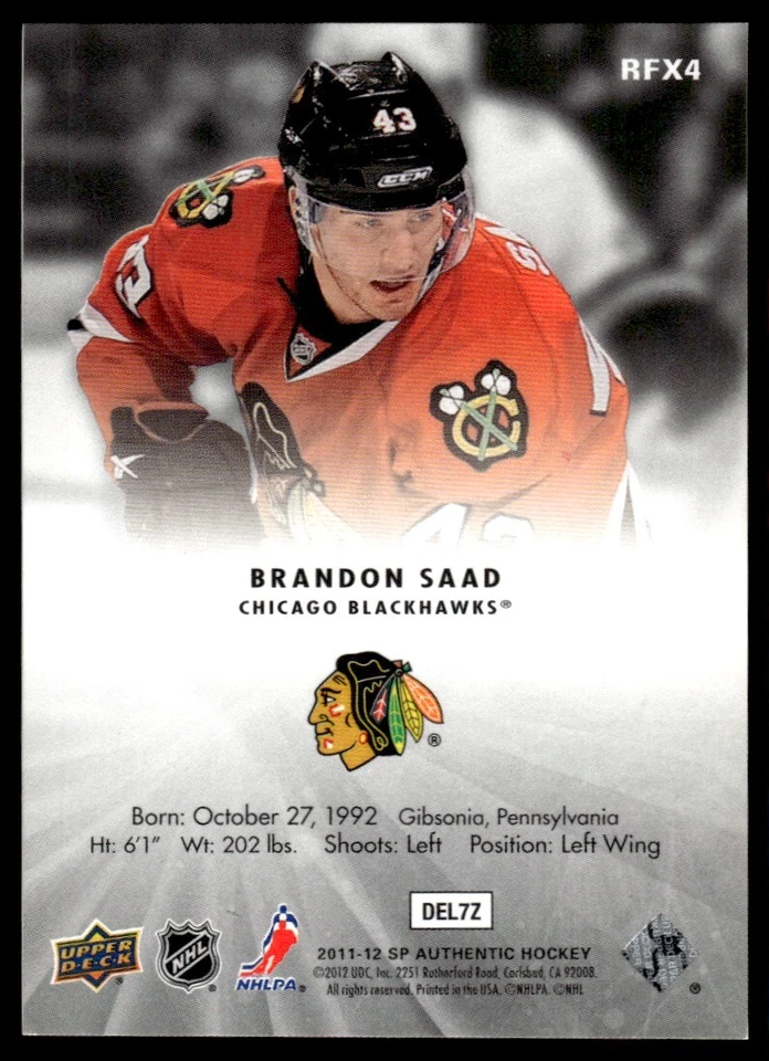 2011-12 SP Authentic Holoview FX Brandon Saad Chicago Blackhawks #RFX4 - Image 2 of 2