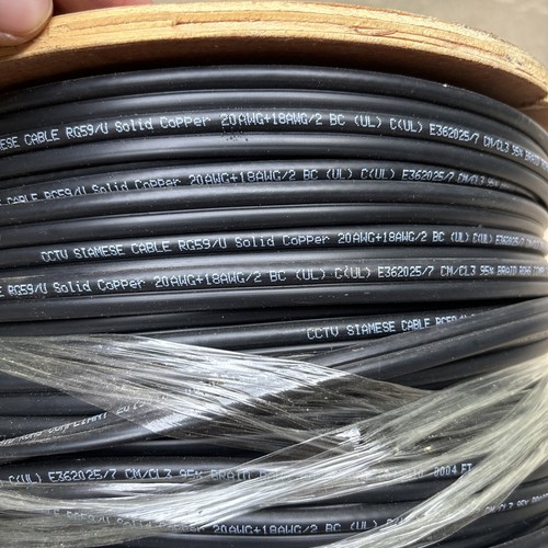 1000ft RG59 Siamese Coax Cable 20AWG+18/2 CCTV Security Camera Bulk Wire Black - Picture 2 of 2