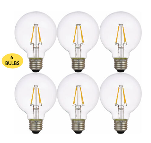 (6 bulbs) Sylvania LED Globe G25, 40 watt equivalent, Crystal Clear, Dimmable, - Picture 2 of 3