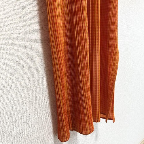 PLEATS PLEASE Orange × Plaid Sleeveless Dress ISSEY MIYAKE Size 3 - Picture 7 of 9