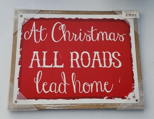 Christmas Hanging Sign Plaque "At Christmas All Roads Lead Home", 11" H x 14" W - Picture 1 of 2