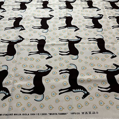 marimekko cotton fabric/ Musta Tamma/ White, Turquoise