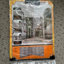 30’ x 4’ Bloody GRAY STONE WALL BACKDROP Castle Dungeon Haunted House Halloween