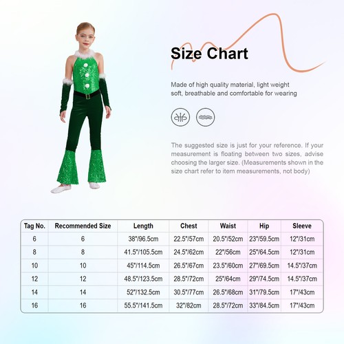 Girls Christmas Dance Costume Set Shiny Sequins Bodysuit with Arm Sleeve AU - Picture 5 of 26