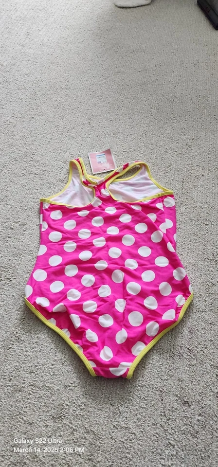 Nuevo traje de baño circo niñas talla XL 14/16 lunares rosa/blanco contraste 1 pieza Foto 2 de 2