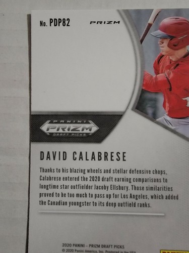 David Calabrese 2020 Panini Prizm Draft Picks Blue Mojo PDP82 Baseball Card - Picture 7 of 10