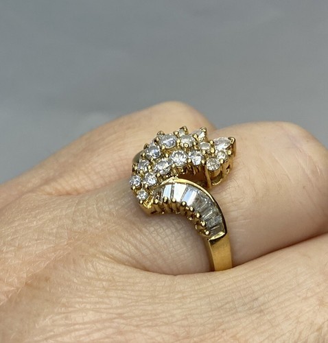 14k Yellow Gold 1 + Ct Diamond Wedding Pave Ballerina Waterfall 7Gm Ring 6 3/4 - Picture 4 of 14